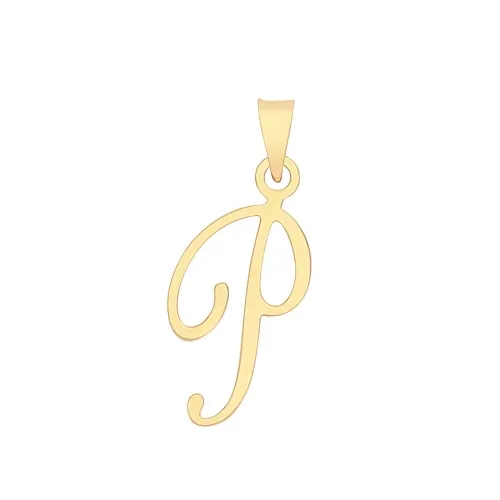 9ct Yellow Gold Script Initial Pendant 19 X 10mm + 5.5mm Bale P